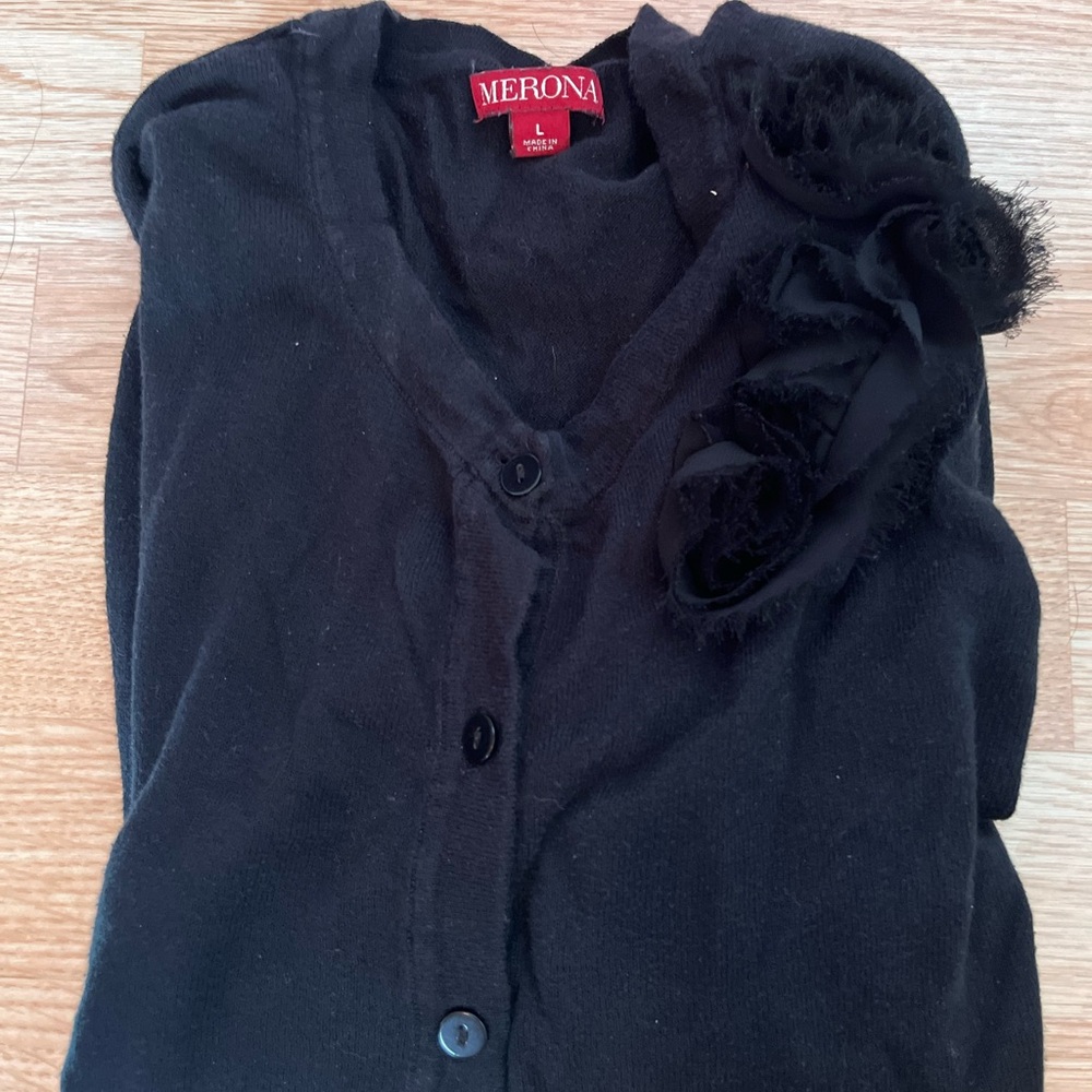 Merona Black Cardigan with Floral Detail